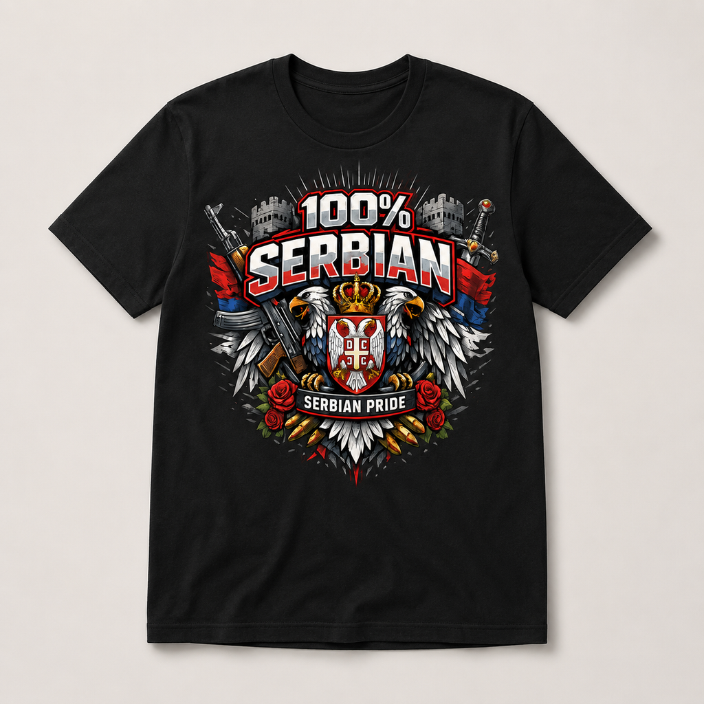 100% Serbian Pride T-Shirt | Serbian Heritage Graphic Tee