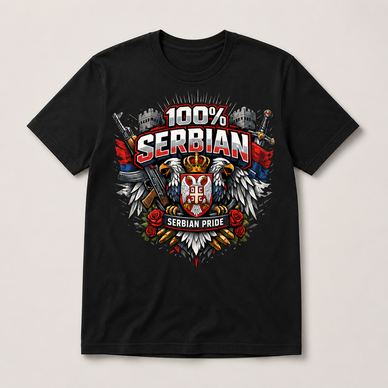 100% Serbian Pride T-Shirt | Serbian Heritage Graphic Tee