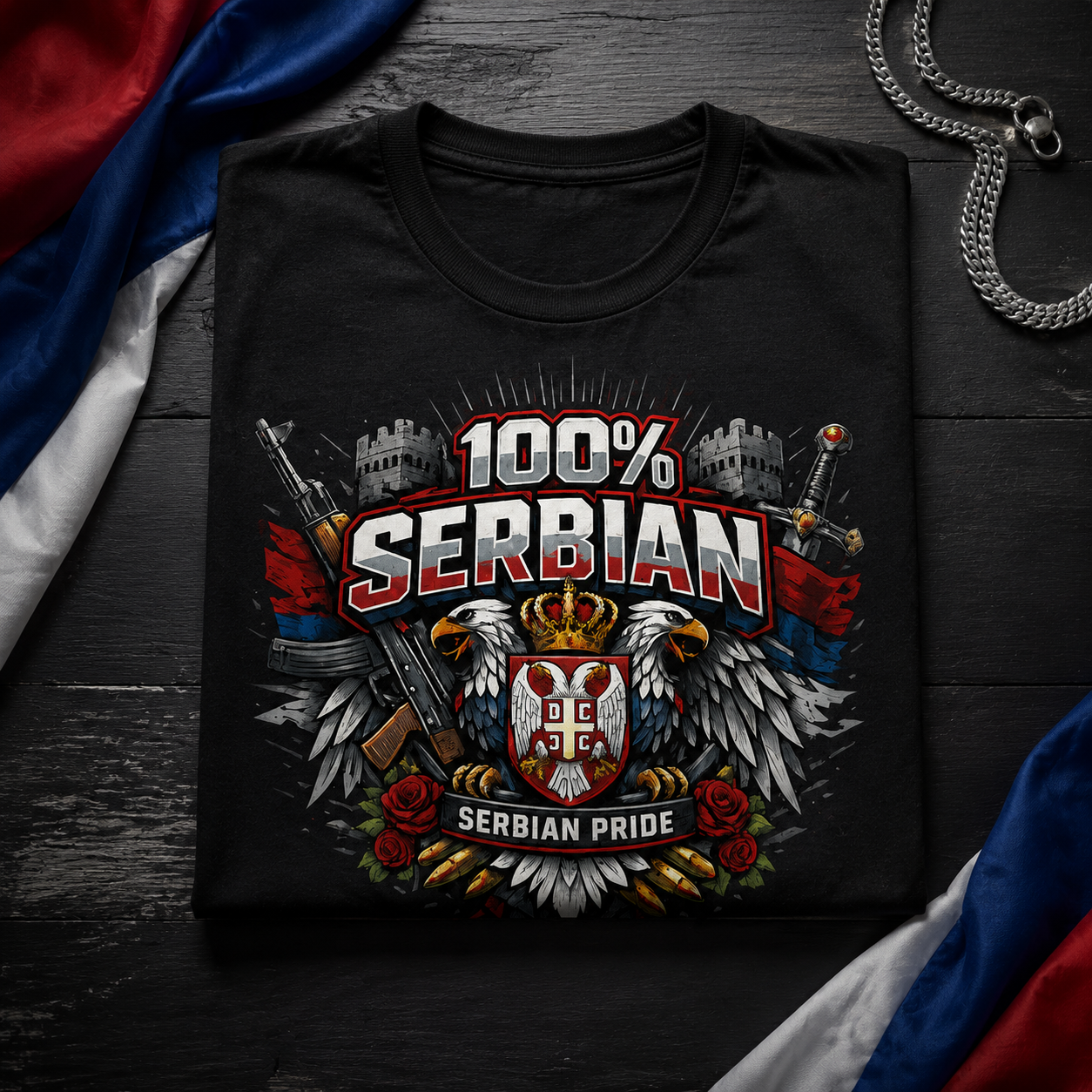 100% Serbian Pride T-Shirt | Serbian Heritage Graphic Tee