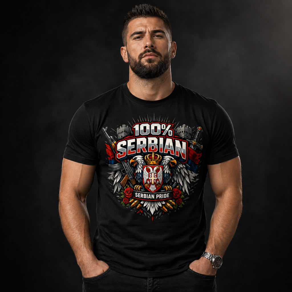 100% Serbian Pride T-Shirt | Serbian Heritage Graphic Tee
