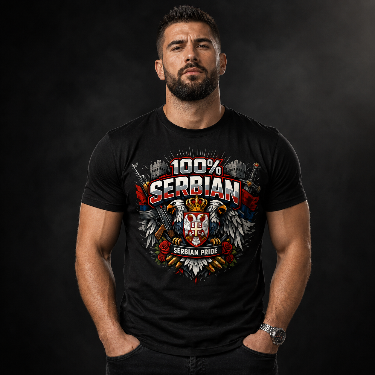 100% Serbian Pride T-Shirt | Serbian Heritage Graphic Tee