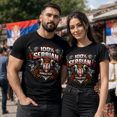 100% Serbian Pride T-Shirt | Serbian Heritage Graphic Tee