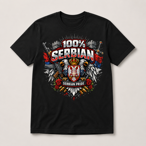 100% Serbian Pride T-Shirt | Serbian Heritage Graphic Tee
